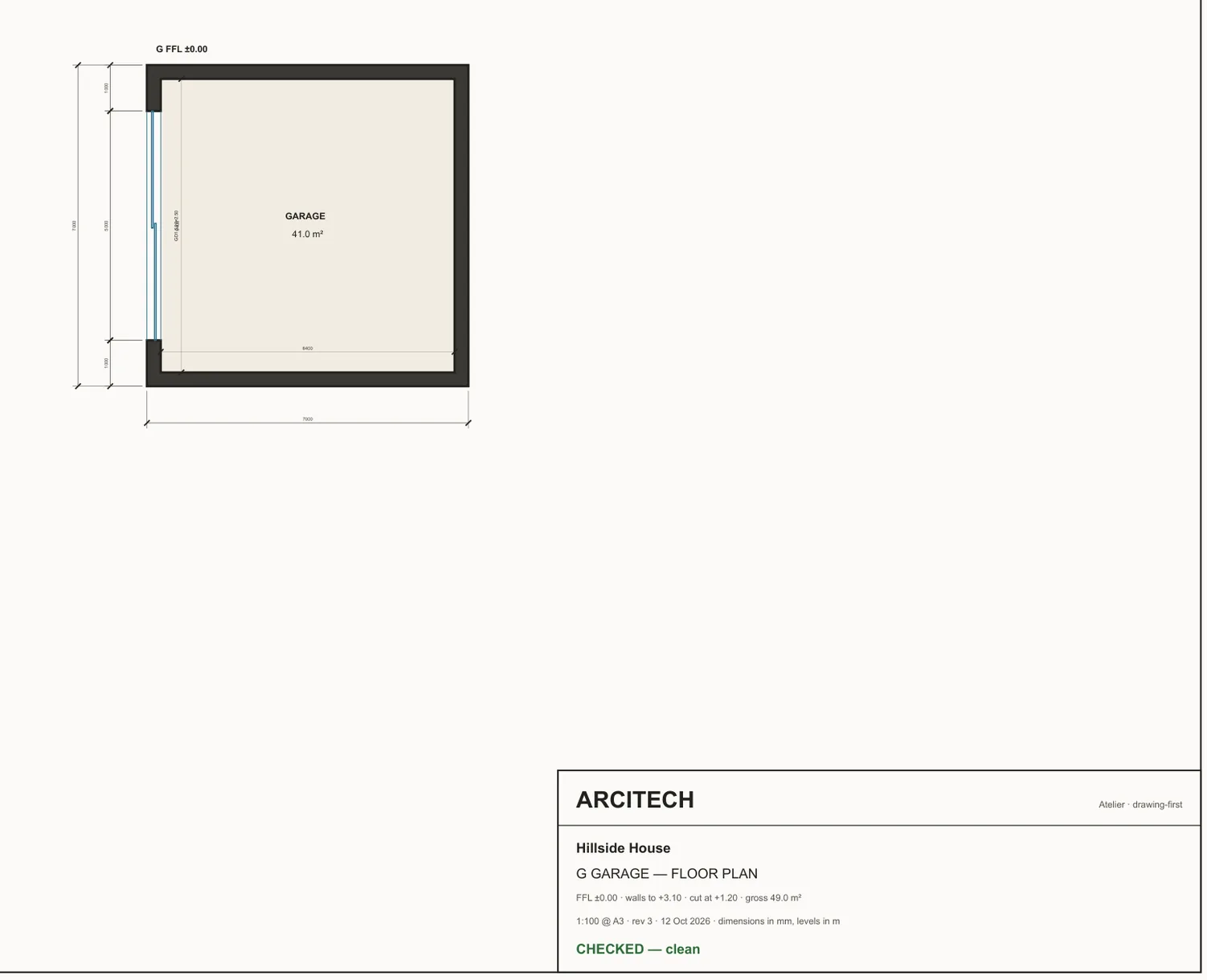Hillside House garage plan, revision 3, checked and clean.