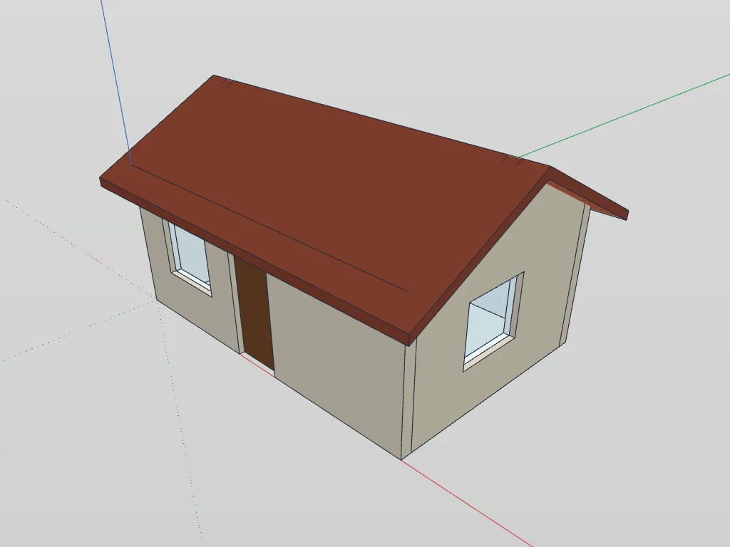 A simple house modelled in IngeTrazo, shown in the 3D viewport.