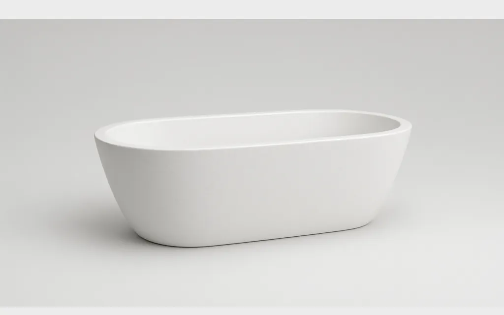 A design image of a freestanding stone bathtub.