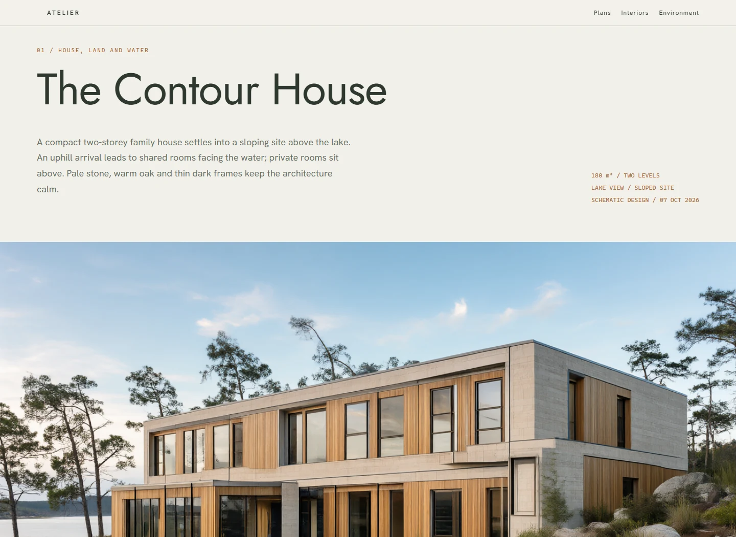 A responsive web page presenting The Contour House, with a large hero render.